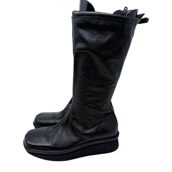 Vintage Y2K Nine West Black Leather Square Toe Platform Boots Women's Size 8 - Picture 3 of 9